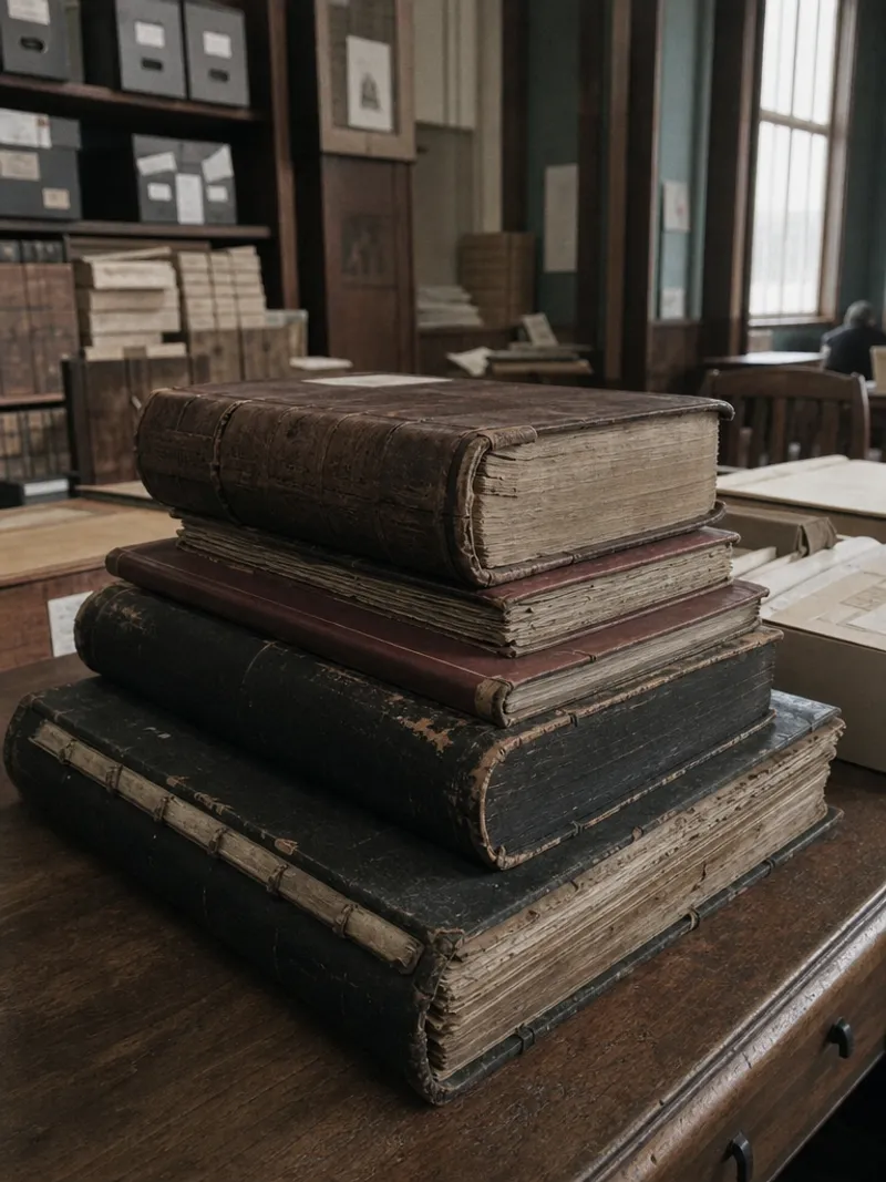 Stack of bound historic ledger volumes used for Crockett County census records