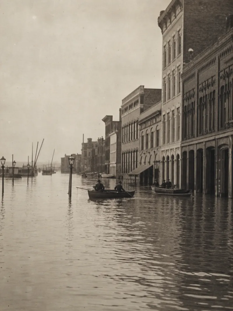 Historic photograph of the Mississippi River in flood stage near Memphis, Tennessee, circa 1912