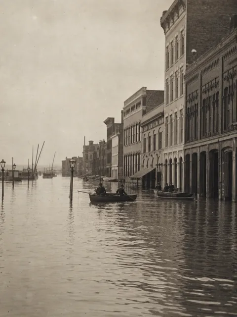 Historic photograph of the Mississippi River in flood stage near Memphis, Tennessee, circa 1912