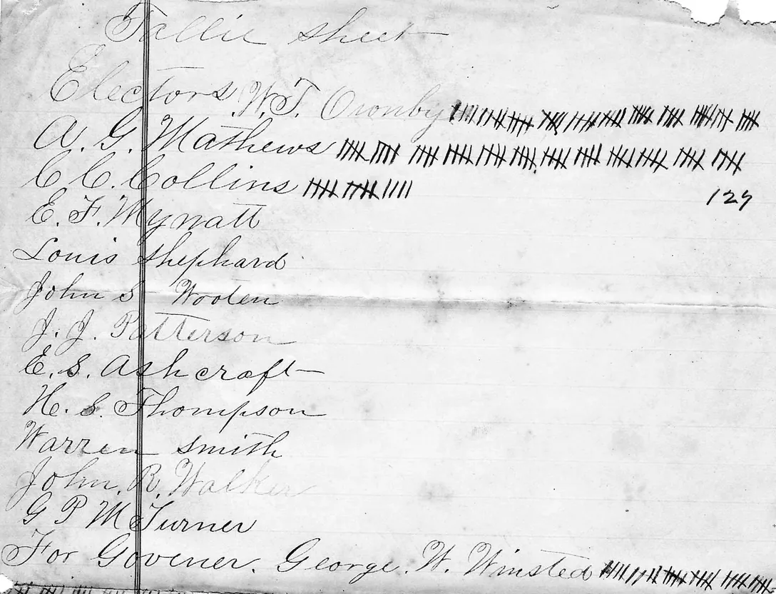 Handwritten 1892 election tally sheet for McLemoresville, Carroll County, Tennessee