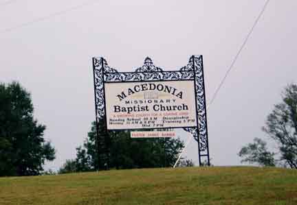 macedonia sign — Macedonia Missionary Baptist Church Cemetery "NOTE: This Cem. is in Obion Co."