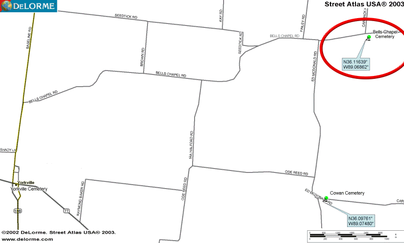 BellsChapelMap — BELLS CHAPEL CUMBERLAND PRESBYTERIAN CHURCH CEMETERY