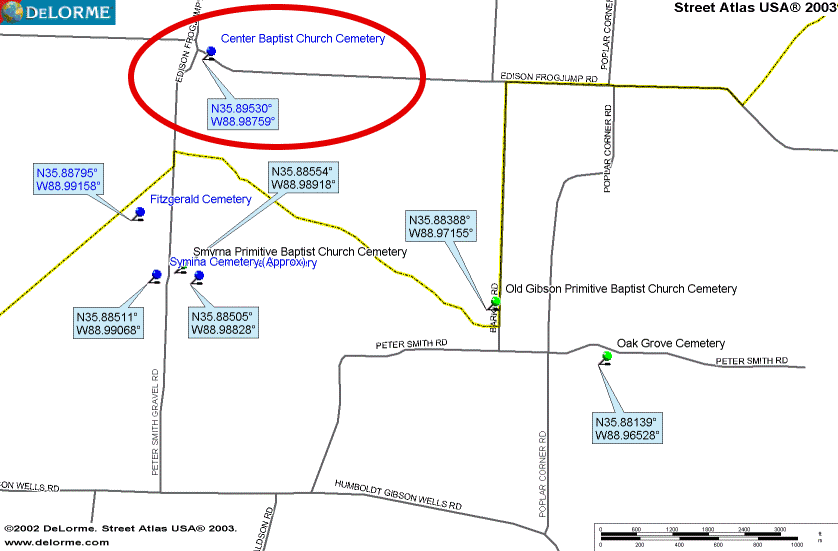 CenterBaptMap — CENTER (SENTER) BAPTIST CHURCH CEMETERY RECORD