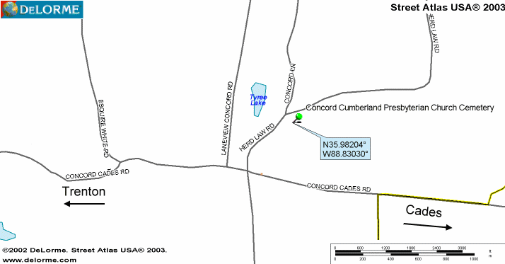 ConcordCPChurchCemMap — Concord Cumberland Presbyterian Church Cemetery