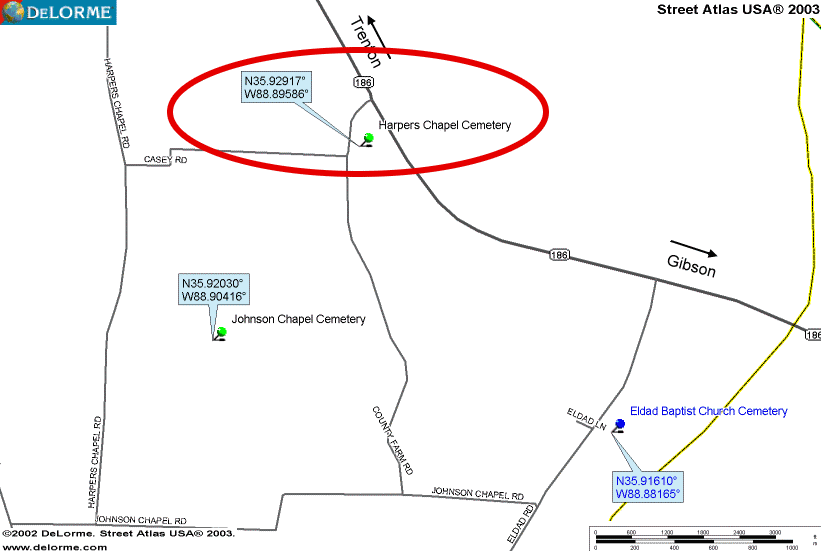 HarpersChapelMap — Harper's Chapel Cemetery Transcribed and submitted by